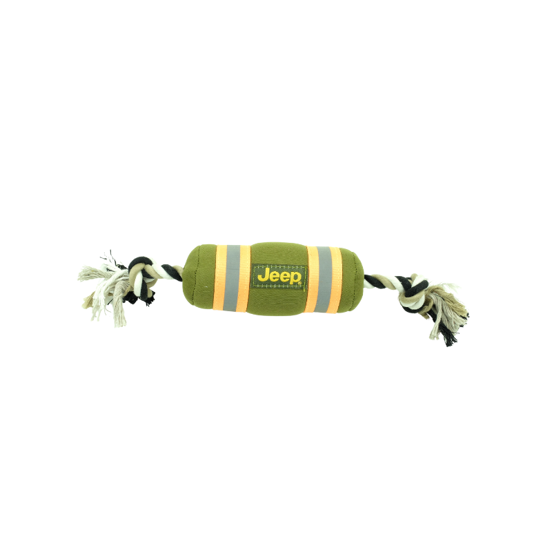 Jeep 潛水衣布發聲狗玩具｜粗棉繩圓柱 10cm