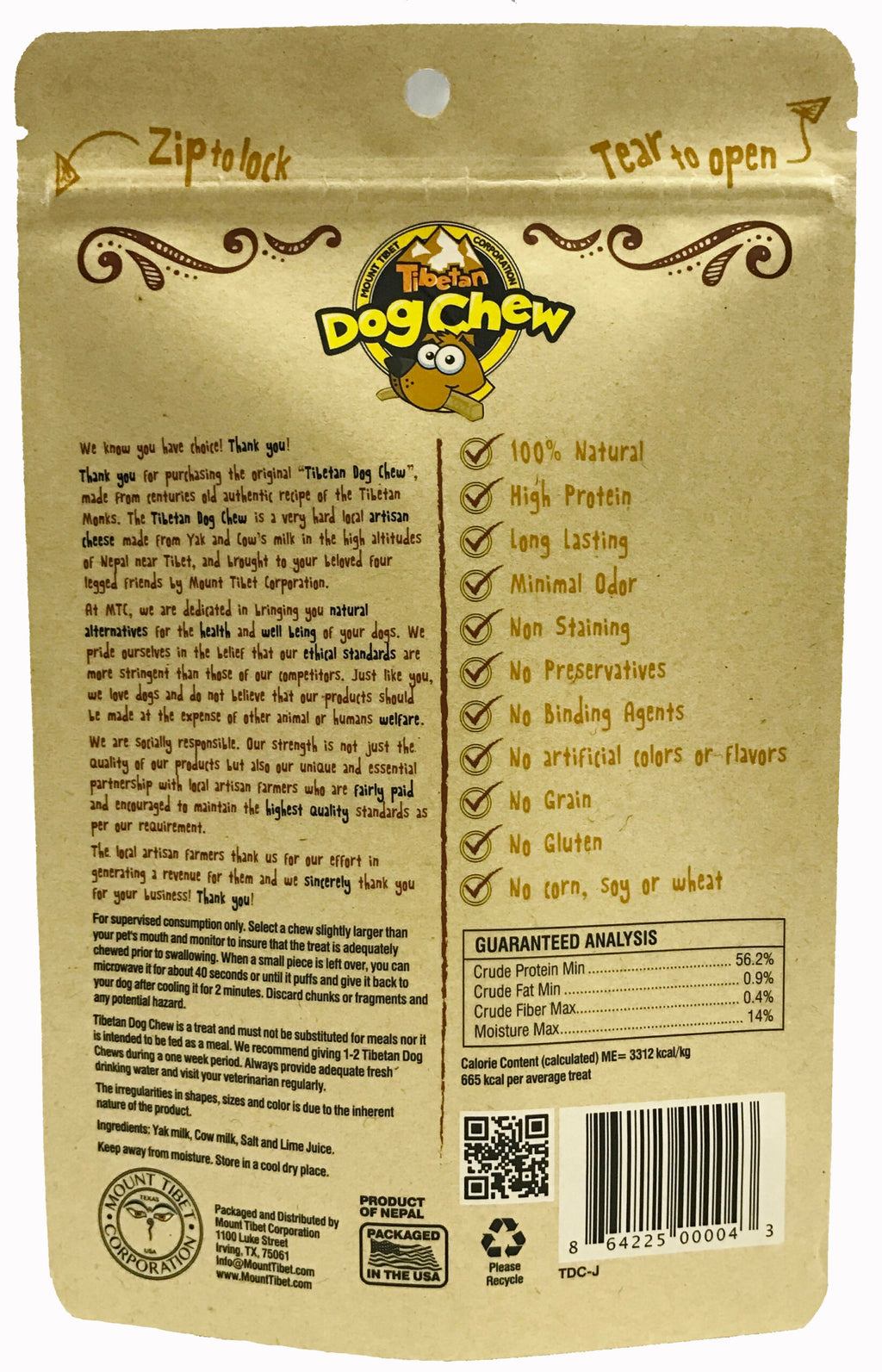 Tibetan Dog Chew (for dogs under 70lbs)