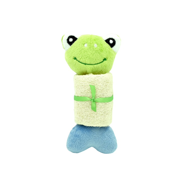 Billipets 天然絲瓜絡棉繩發聲狗玩具｜青蛙 18cm
