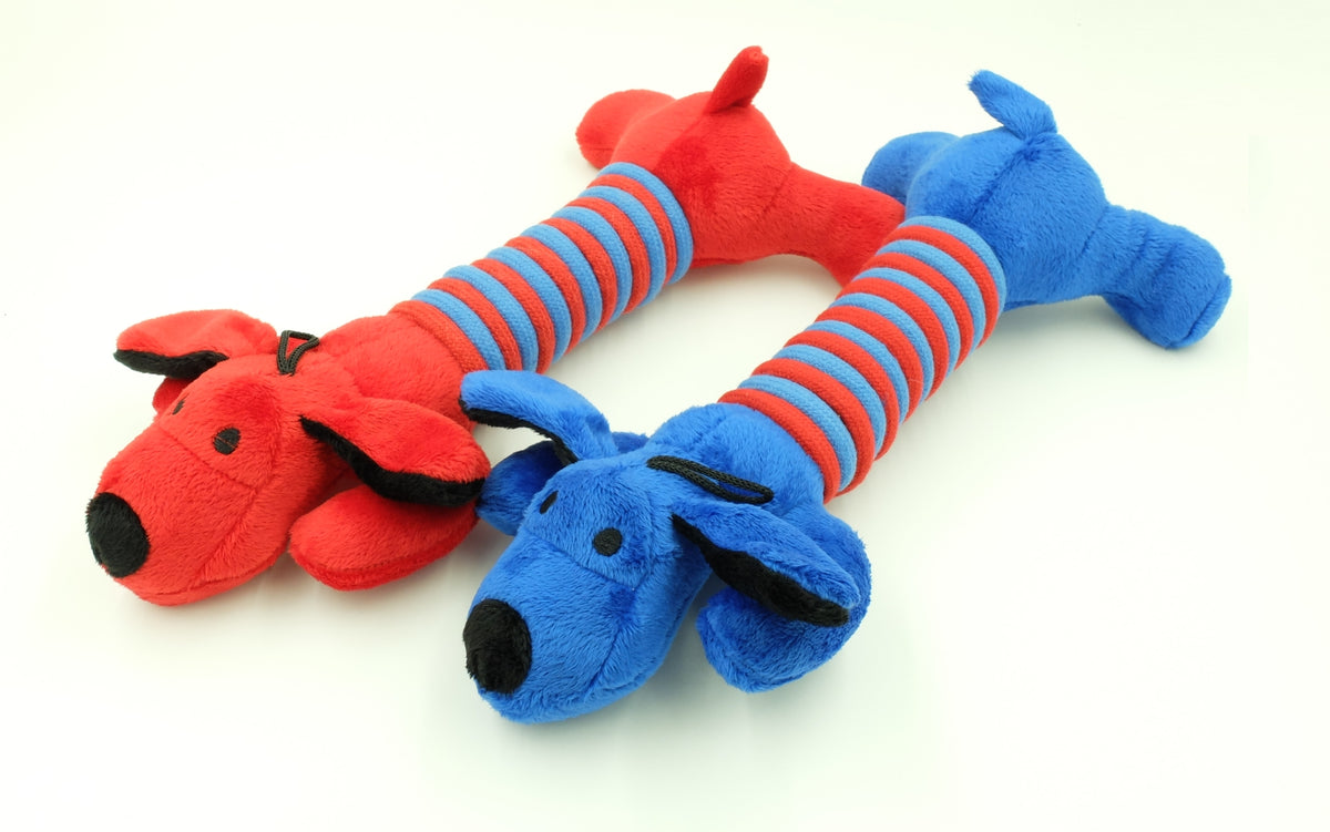 Billipets 毛絨棉繩發聲狗玩具｜紅色臘腸狗 30cm