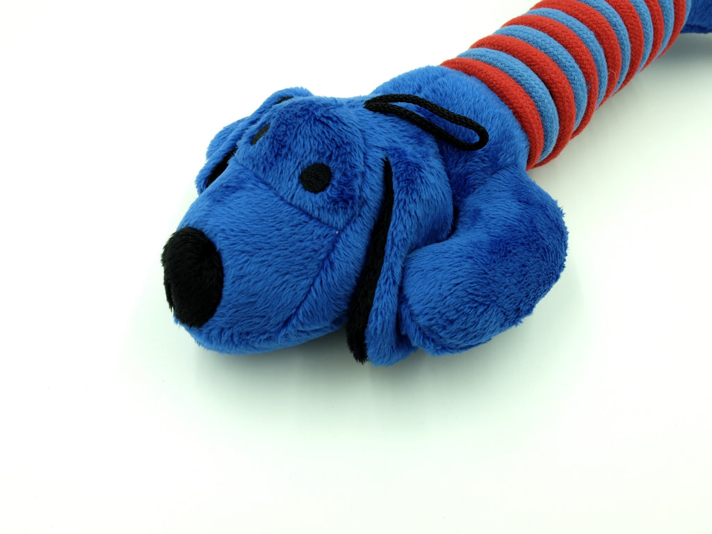 Billipets 毛絨棉繩發聲狗玩具｜藍色臘腸狗 30cm