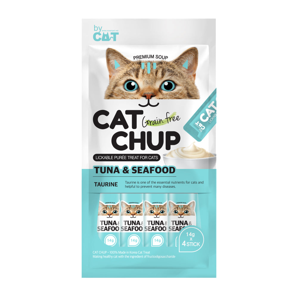 Cat Chup 貓貓無穀物糊狀營養小食 牛磺配方(吞拿魚 + 海鮮) 13g x 4包